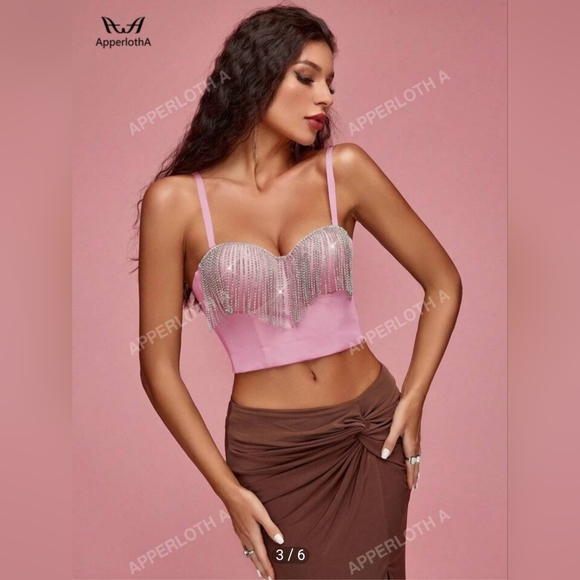 ✨️Any 3 for $15✨️ SHEIN Small Festival Pink Rhinestone Bustier Top - Picture 10 of 13
